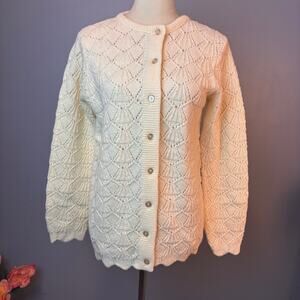 Vintage Montgomery Ward Pointelle Eyelet Cardigan Button Up Sweater M. Cottage